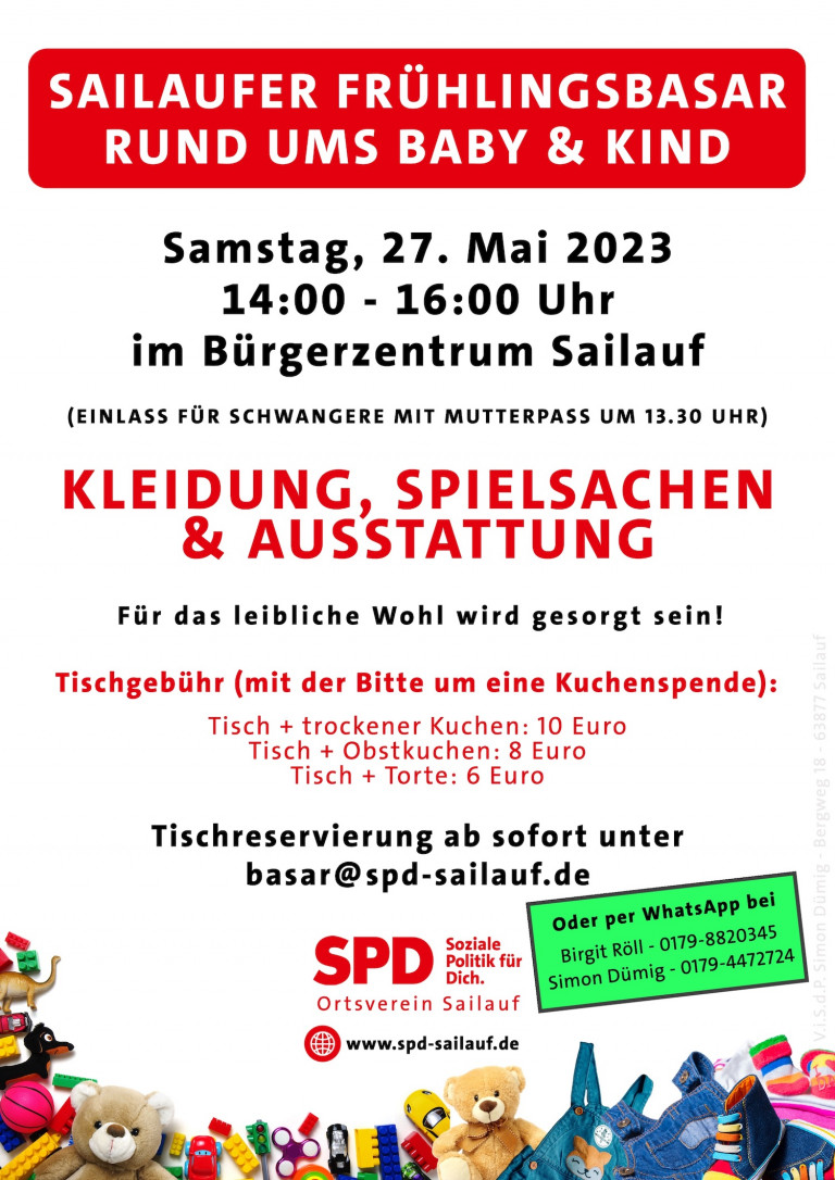 Plakat Sailaufer Frühlingsbasar am 27. Mai 2023