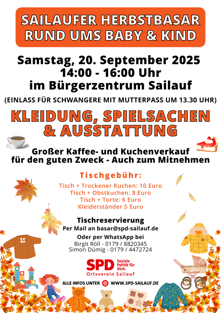 Plakat Sailaufer Herbstbasar rund ums Baby und Kind am 20.09.2025