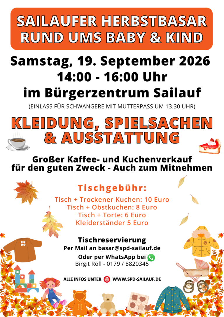 Plakat Sailaufer Herbstbasar rund ums Baby und Kind am 19.09.2026